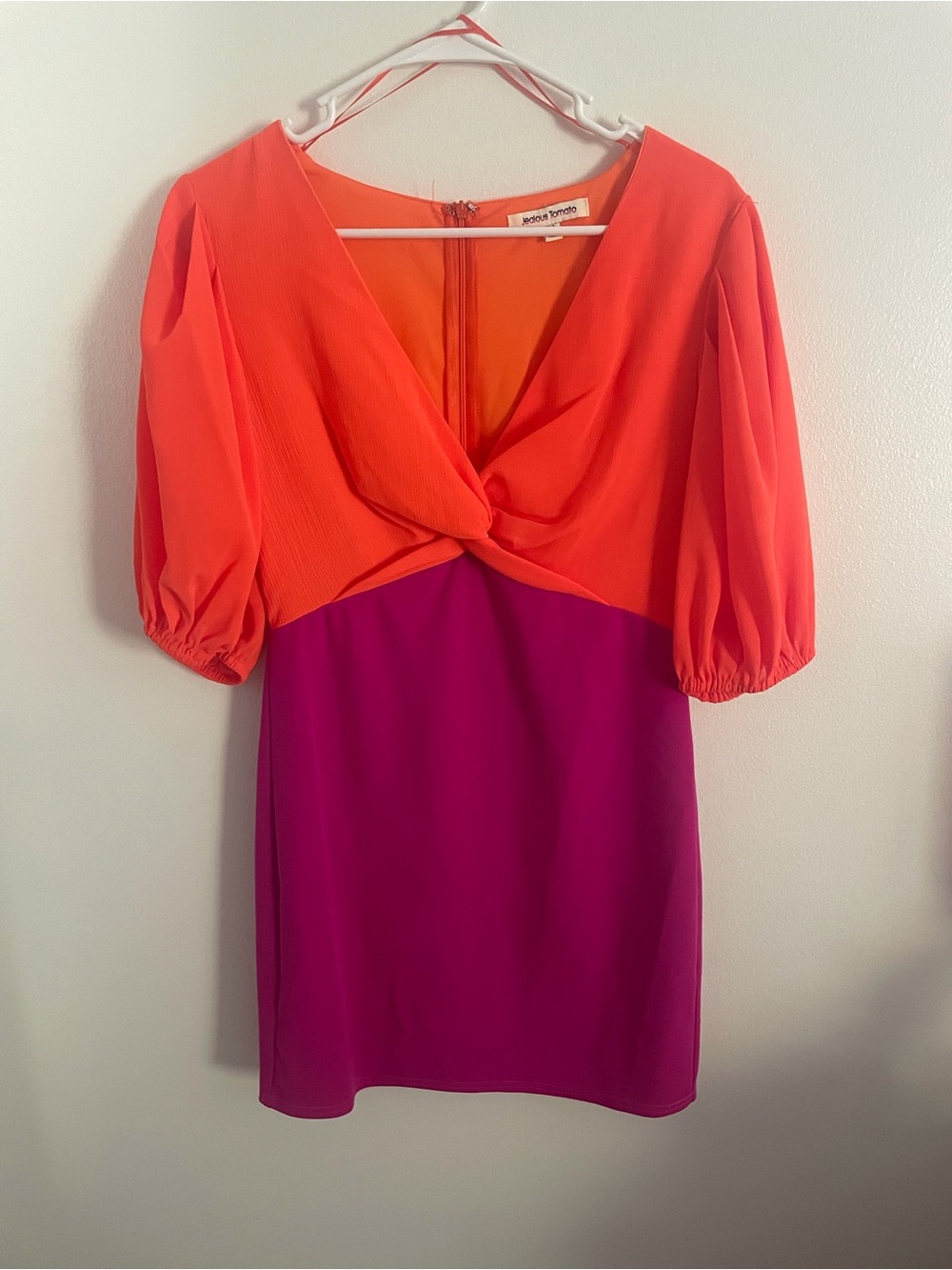 Jealous Tomato Orange and Magenta Twist-Front Mini Dress Size M